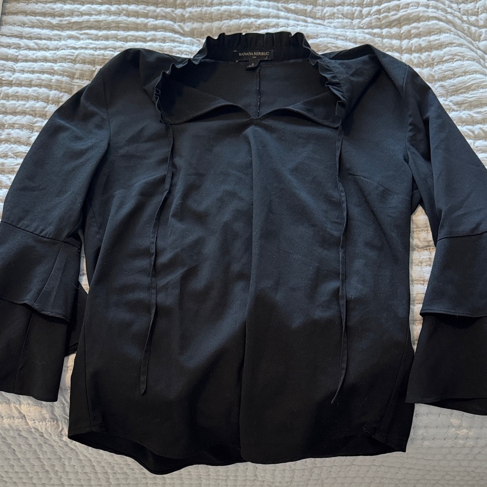 Black Ruffled Neck Long Sleeve Blouse
